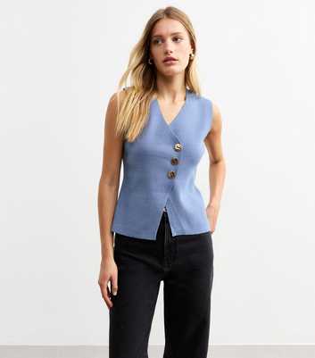 Blue Asymmetric Compact Knit Waistcoat