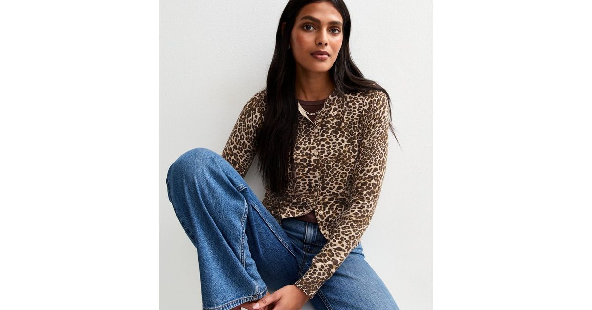 Brown Leopard Print Cardigan For Women