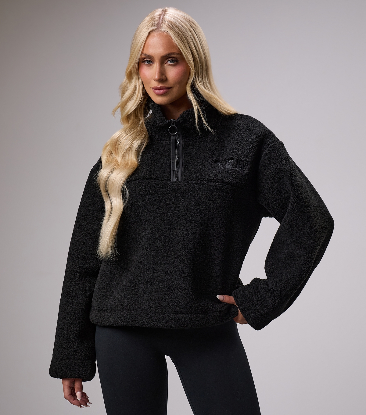 Women's Black Fleece Quarter Zip Sweatshirt Gym King New Look