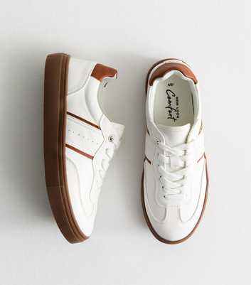 White Faux Leather Perforated Side Panel Trainers