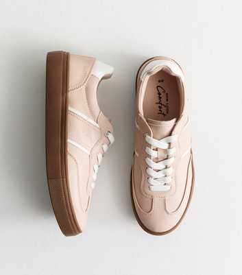 Oatmeal Faux Leather Perforated Side Panel Trainers