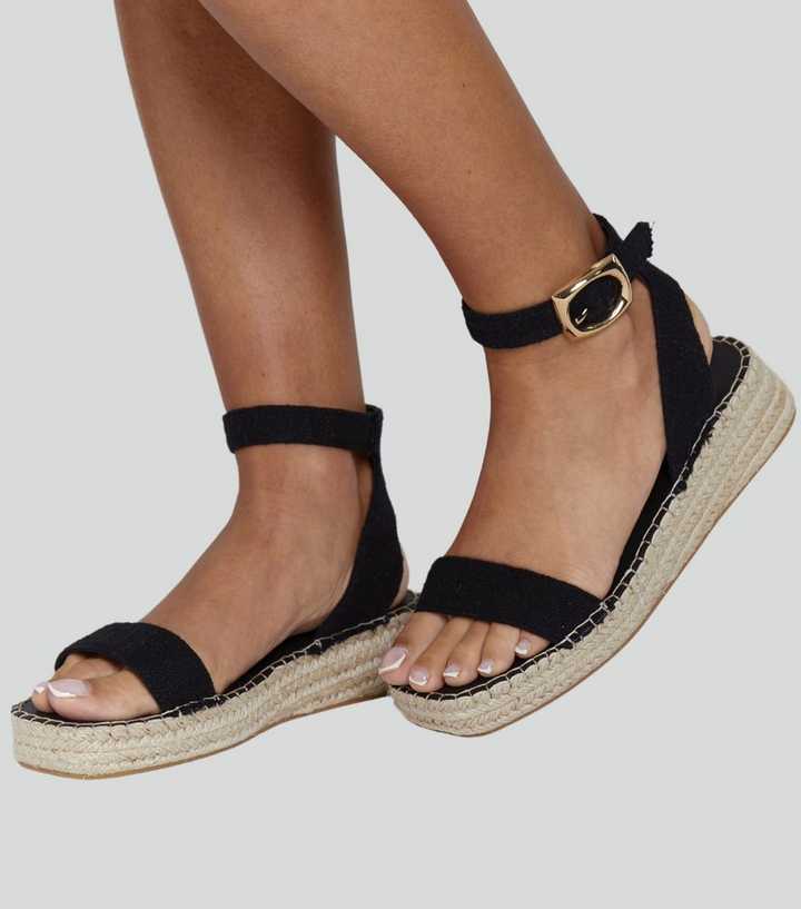 South Beach Black Cross Over Two Part Espadrille Sandals