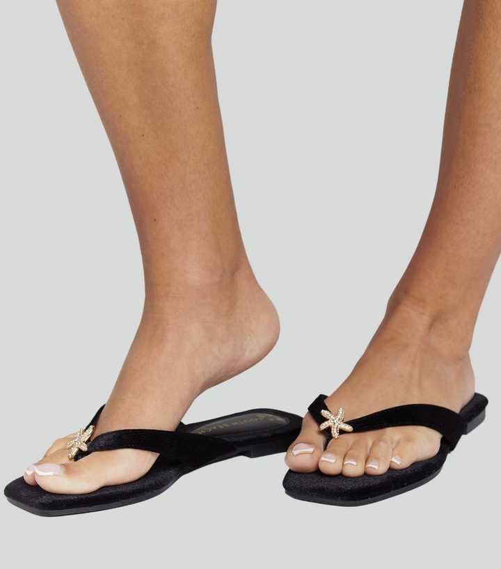 South Beach Black Velvet Starfish Flip Flops