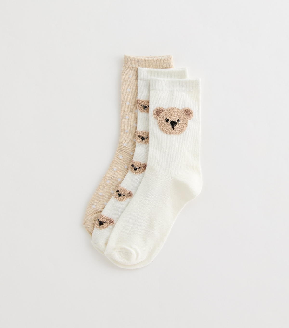 Pack of 3 Cream Teddy Bear Socks New Look