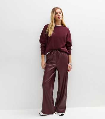 Burgundy Faux Leather Wide Leg Trousers