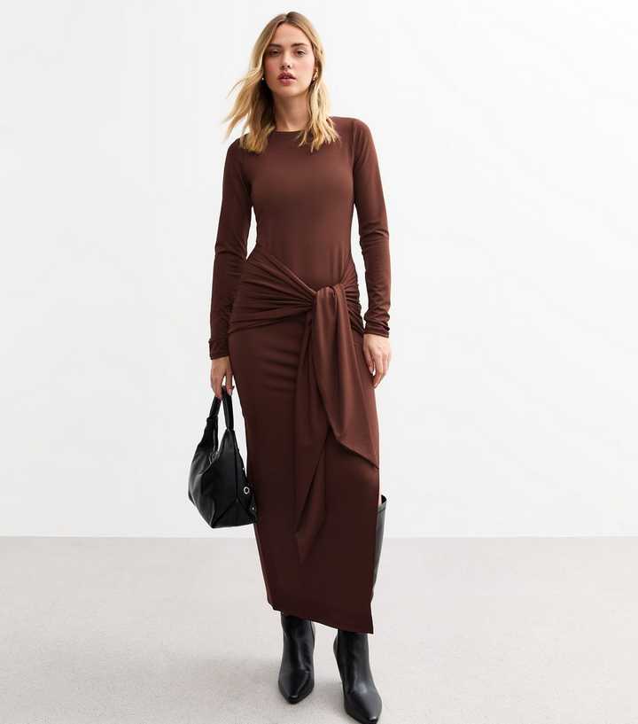 new look jersey dress Dark Brown Tie Front Midi disc_ChangingTop