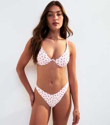 White Chilli Print Bikini Top