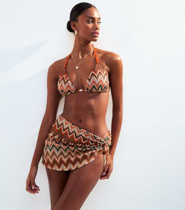 Brown Textured Patterned Sarong Style Skirt