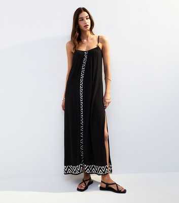 Black Textured Graphic Trim Cover Up Maxi Dress