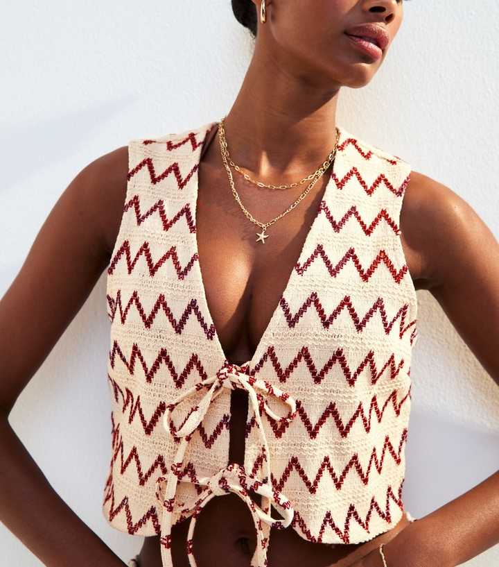 Cream Zig Zag Beach Waistcoat