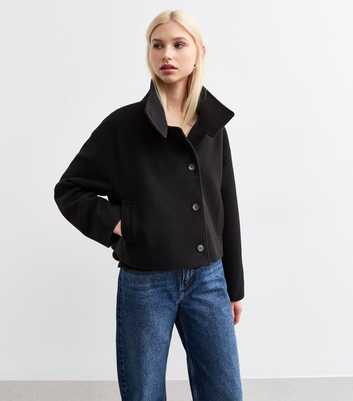 Black High Neck Cropped Pea Coat