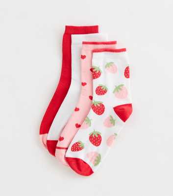 Pack of 4 Pink Strawberry and Heart Socks