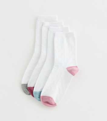 Pack of 4 White Pointelle Contrast Trim Socks