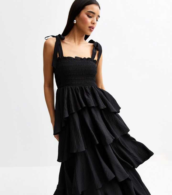 Black Multiway Tiered Midi Dress