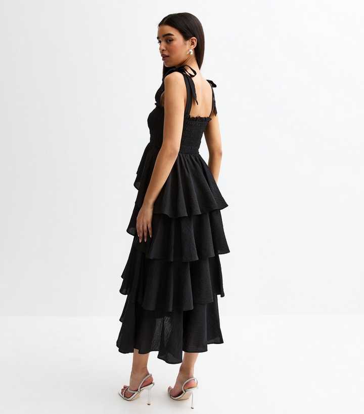Black Multiway Tiered Midi Dress