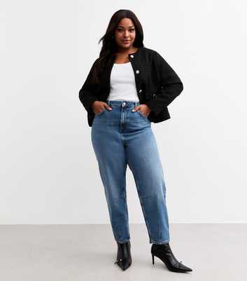 Curves Blue Barrel Leg Jeans