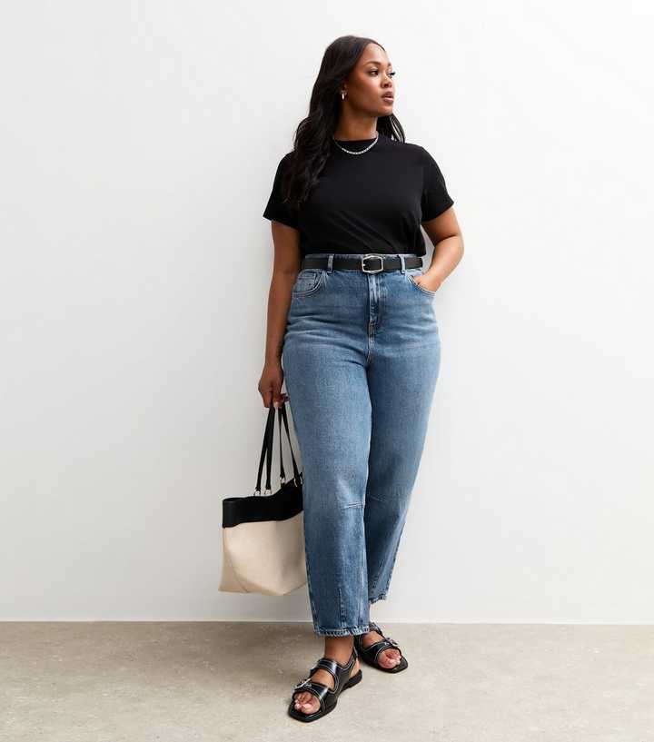 Curves Blue Barrel Leg Jeans