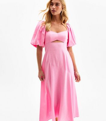 knee length dresses for ladies Giavana Puff Sleeve Layered Maxi Dress Baby Pink M
