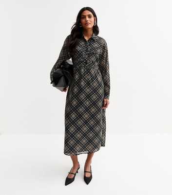 Black Checked Midi Shirt Dress