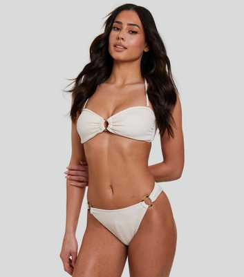 South Beach Cream Textured Ring Detail Bikini Bottoms