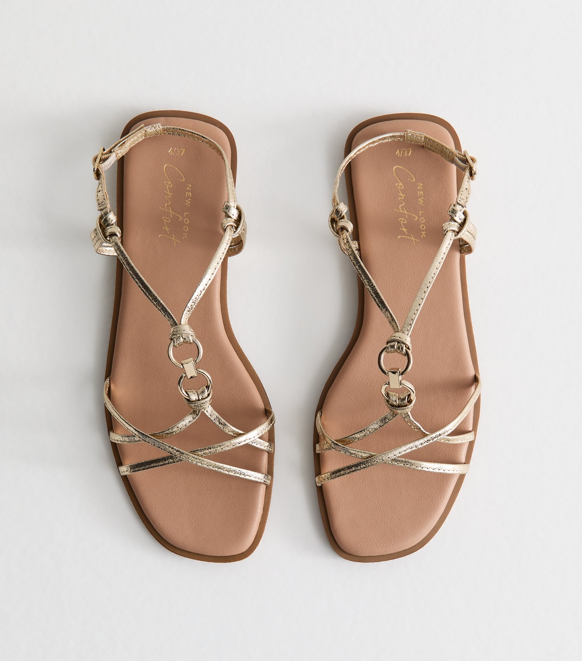 Women's Gold Multi Strap Faux Leather Flat Sandals New Look