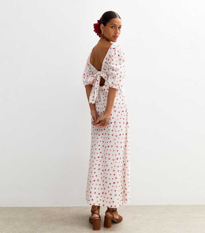 White Berry Print Tie Back Midi Dress