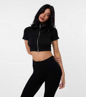 Pink Vanilla Black Cropped Zip Front Top