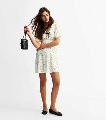 Cream Floral Print Mini Dress