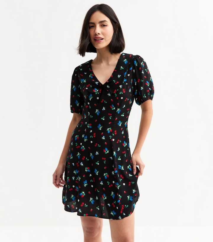 Black Berry Print Mini Dress