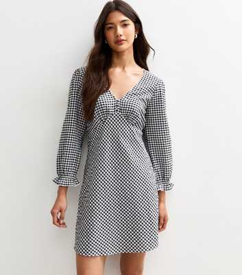 Black Gingham V-Neck Mini Dress