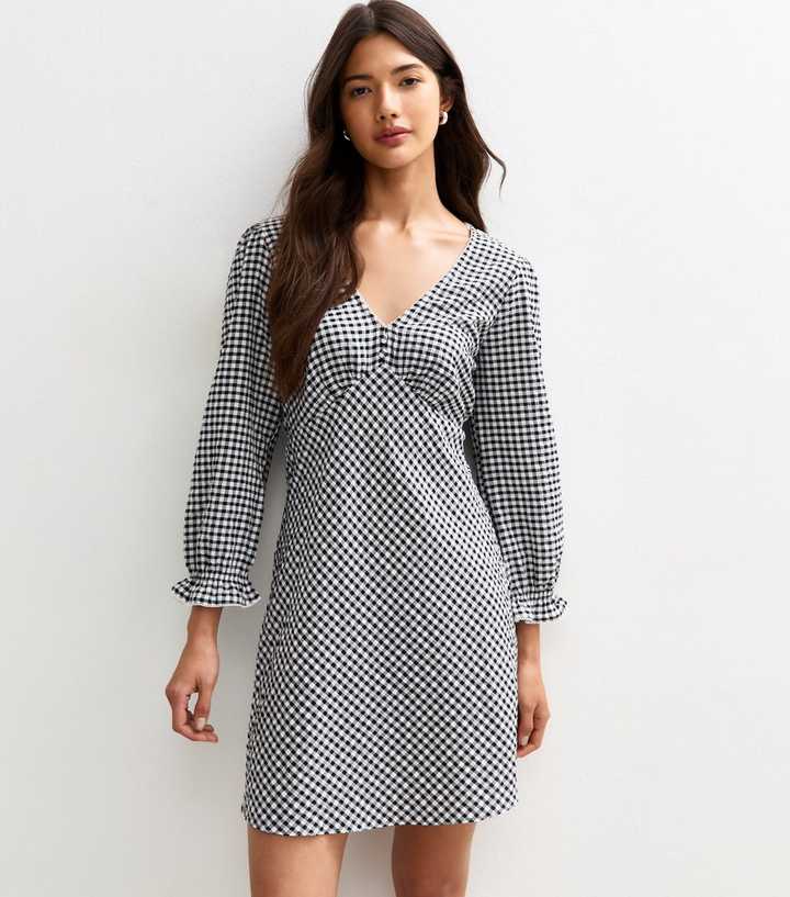 Black Gingham V-Neck Mini Dress