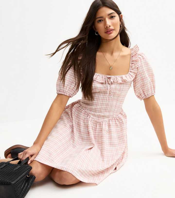 Pink Check Patterned Mini Dress
