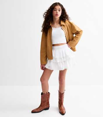 Girls Light Brown Faux Suede Oversized Jacket