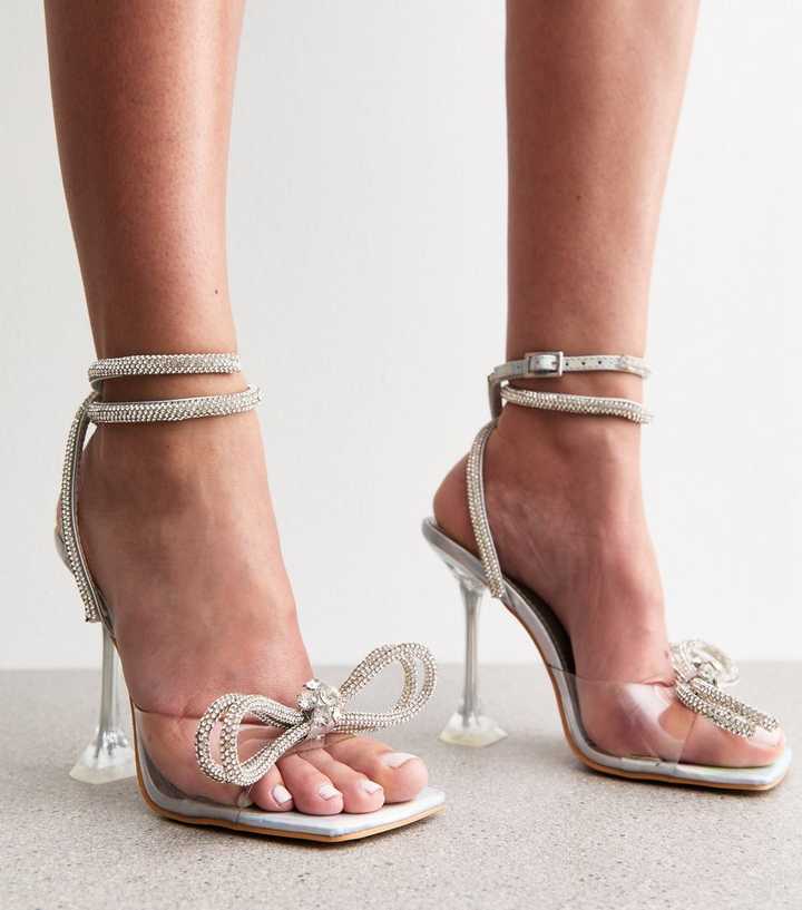 Public Desire Silver Glimmer Embellished Strap Sandals