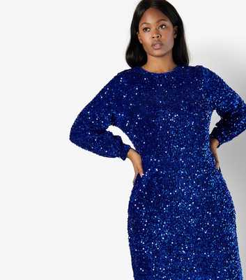 Apricot Curves Blue Sequin Long Sleeve Dress