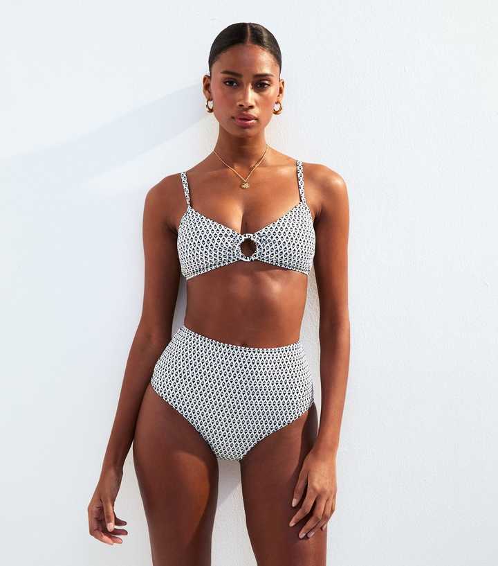 Black Graphic Print High Waisted Bikini Bottoms