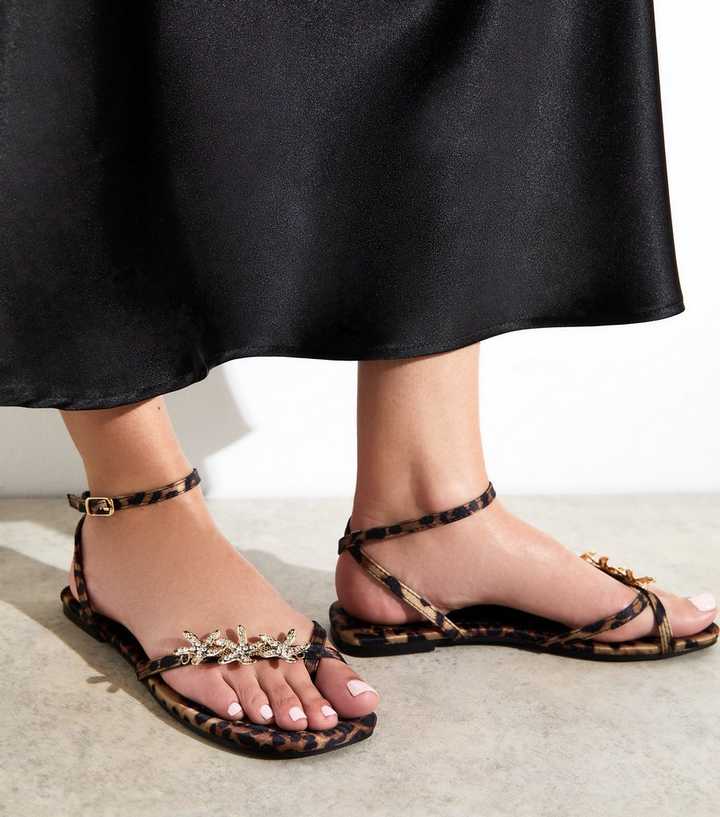 Public Desire Brown Lyrical Leopard Print Starfish Charm Sandals