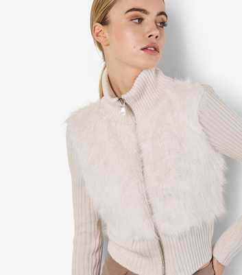 Apricot Cream Faux Fur Zip Through Cardigan 