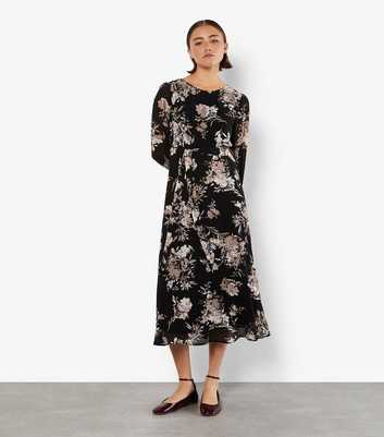 Apricot Black Floral Midaxi Dress