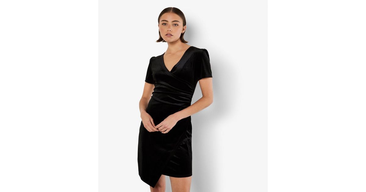 Apricot Black Velvet Mini Wrap Dress New Look