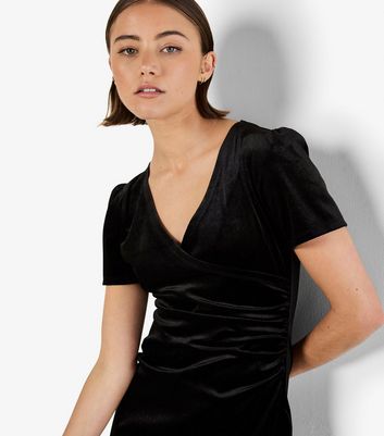 Apricot Black Velvet Mini Wrap Dress