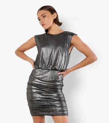 Apricot Silver Foil Ruched Mini Dress