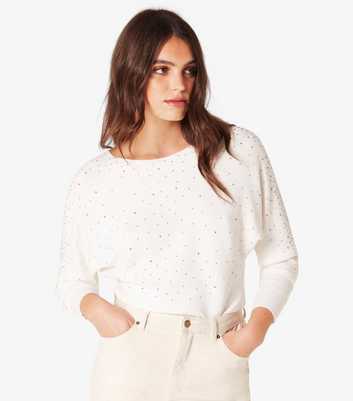 Apricot White Studded Rib Knit Batwing Jumper 