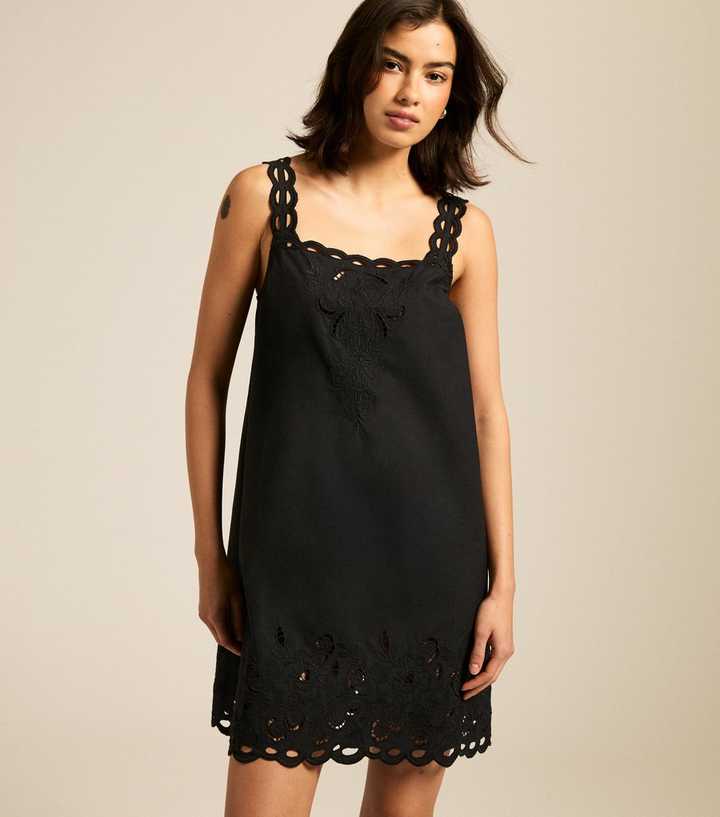 Black Cutwork Embroidered Strappy Mini Dress