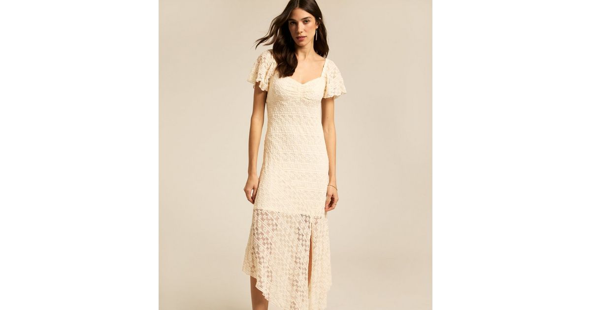 Collected Memories Asymmetric Midi Dress Cream/White