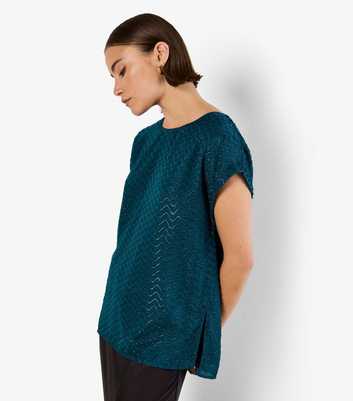 Apricot Teal Metallic Jacquard T-Shirt 