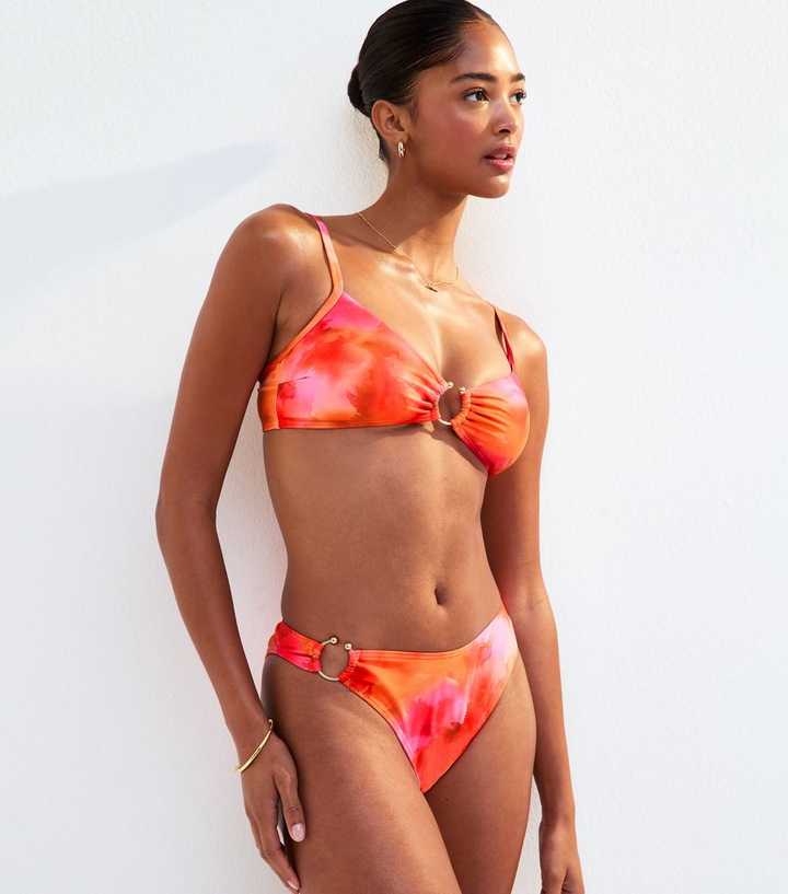 Pink Ombre Print Ring Detail Bikini Bottoms