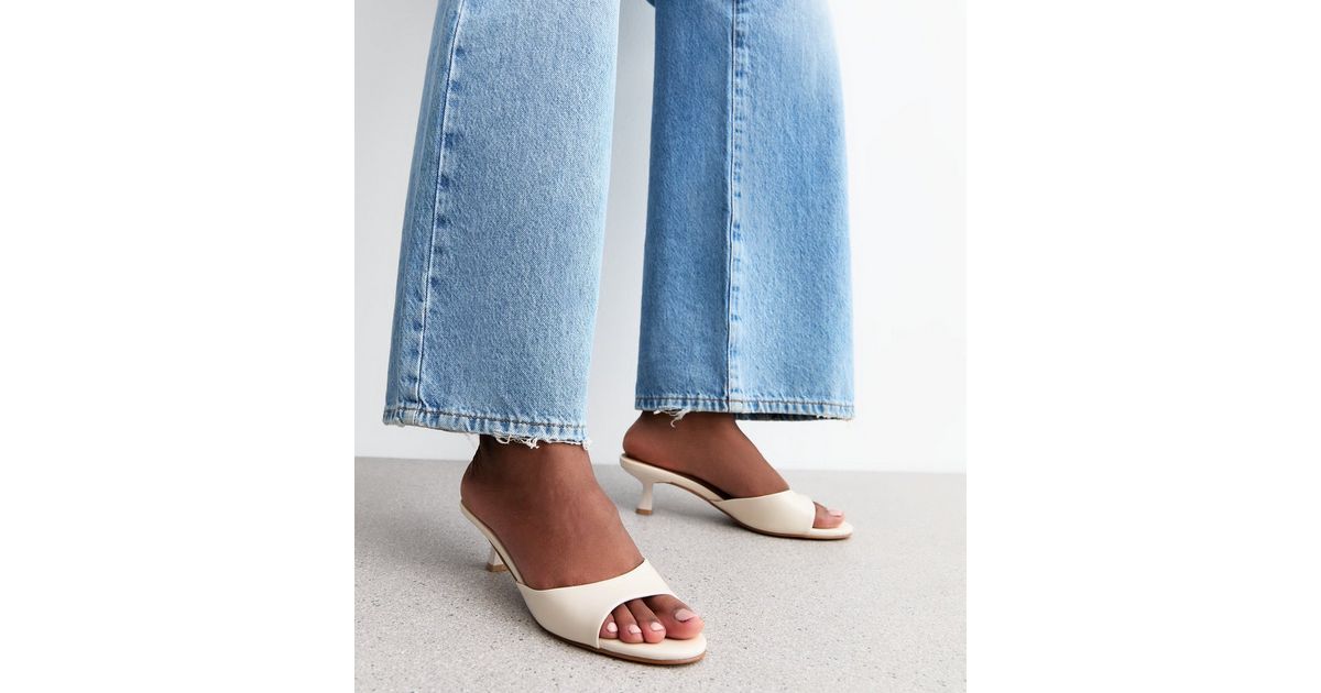 Off White Patent Kitten Heel Mules | New Look
