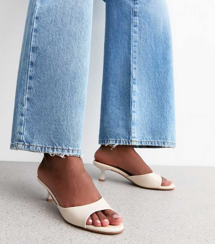 Off White Patent Kitten Heel Mules