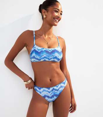 Blue Metallic Thread Wave Pattern Hipster Bikini Bottoms